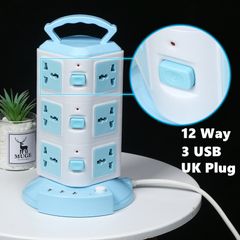 12Way 3USB Tower Multi Power Strip Vertical  UK Plug Multiple Vertical Power  with 3 USB Overload Protector Switch type1