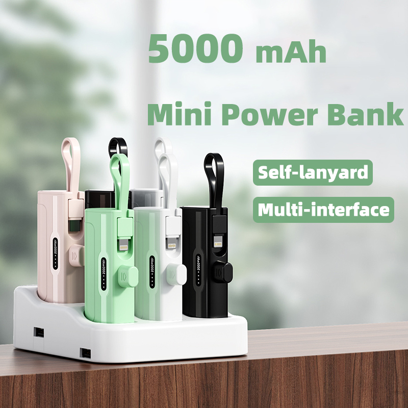 5000mAh Mini Power Bank Pocket PowerBank With Self-lanyard Mini External Battery For IOS And Andriod Smartphones Mobile Power 5000mah,lighting