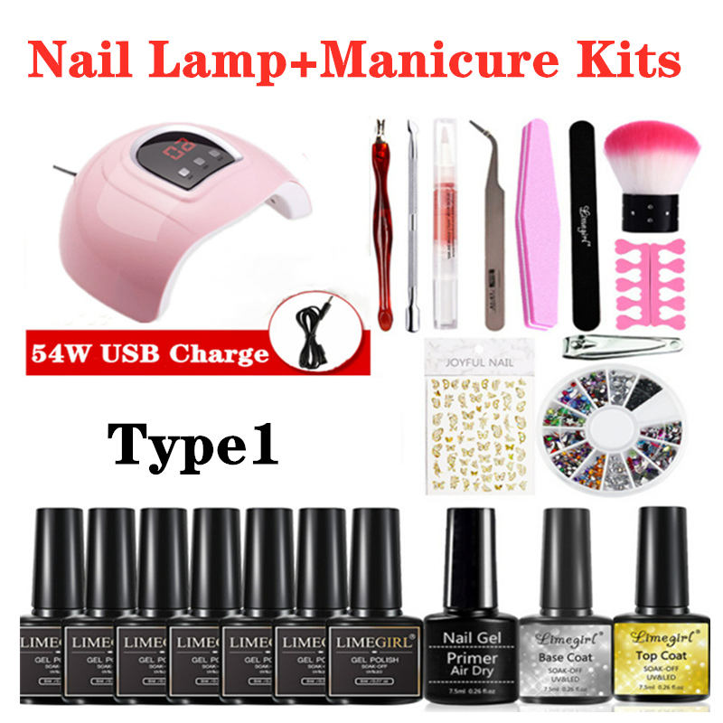 54W/120W Nail Lamp Manicure Set Nail Polish Kit With UV Nails Drying Lamp Polish Set Soak Off Manicure Tools Set Gel Nail Kits  GO HOME