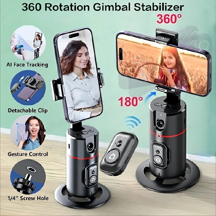 P02 360 Rotation Gimbal Stabilizer, Follow-up Selfie Desktop Face Tracking Gimbal for Tiktok Smartphone Live,with Remote Shutter
