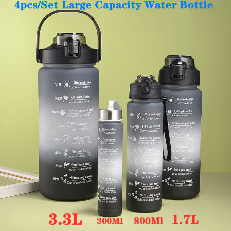 4pcs/Set Large Capacity Water Bottle  Sports Water Bottle With Time Marker Bottle Outdoor Travel Fitness Jug Hiking Camping Cup