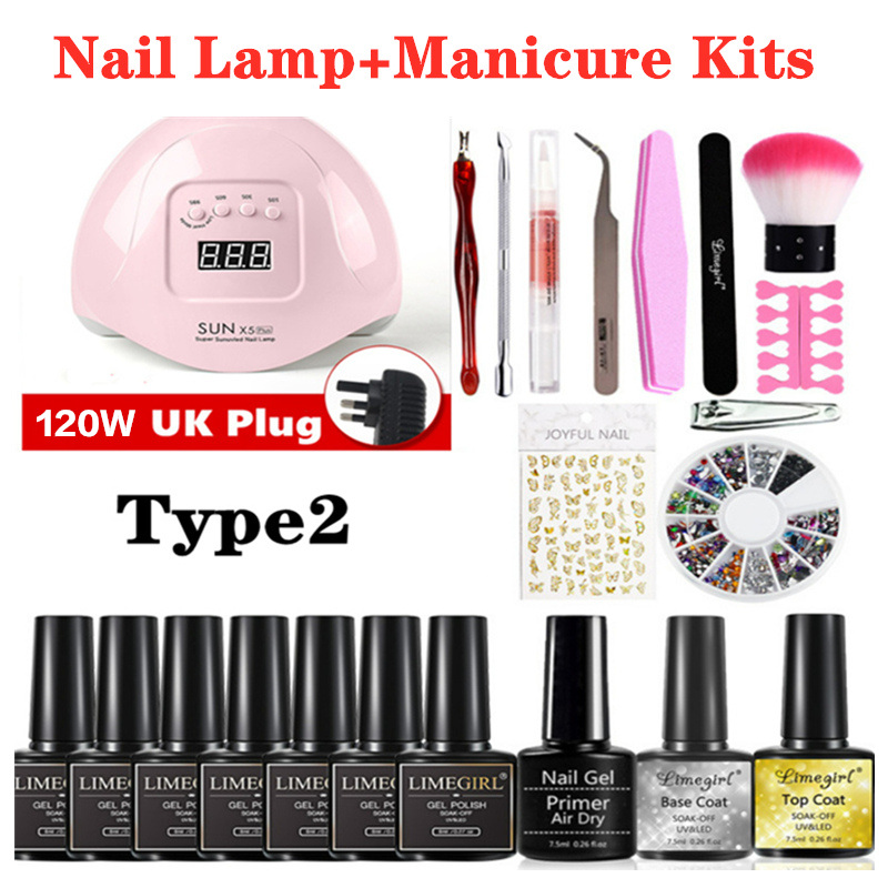 54W/120W Nail Lamp Manicure Set Nail Polish Kit With UV Nails Drying Lamp Polish Set Soak Off Manicure Tools Set Gel Nail Kits  GO HOME