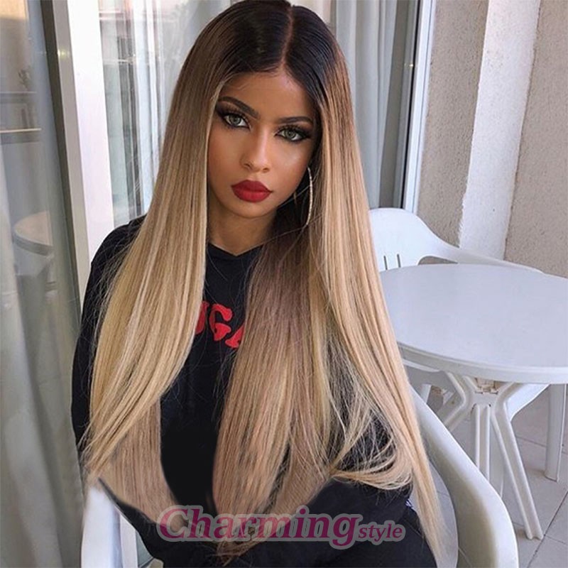 Blonde Color Long Straight Wig High Temperature Resistance Hair Bob Wigs 24 26 Inch Ombre Colorful