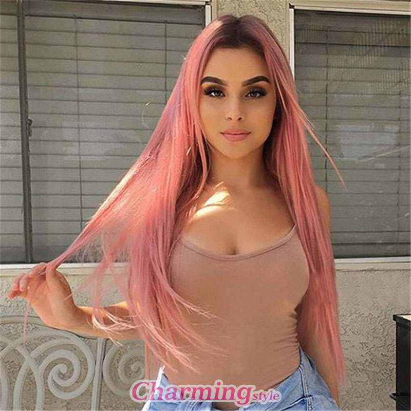 Blonde Color Long Straight Wig High Temperature Resistance Hair Bob Wigs 24 26 Inch Ombre Colorful