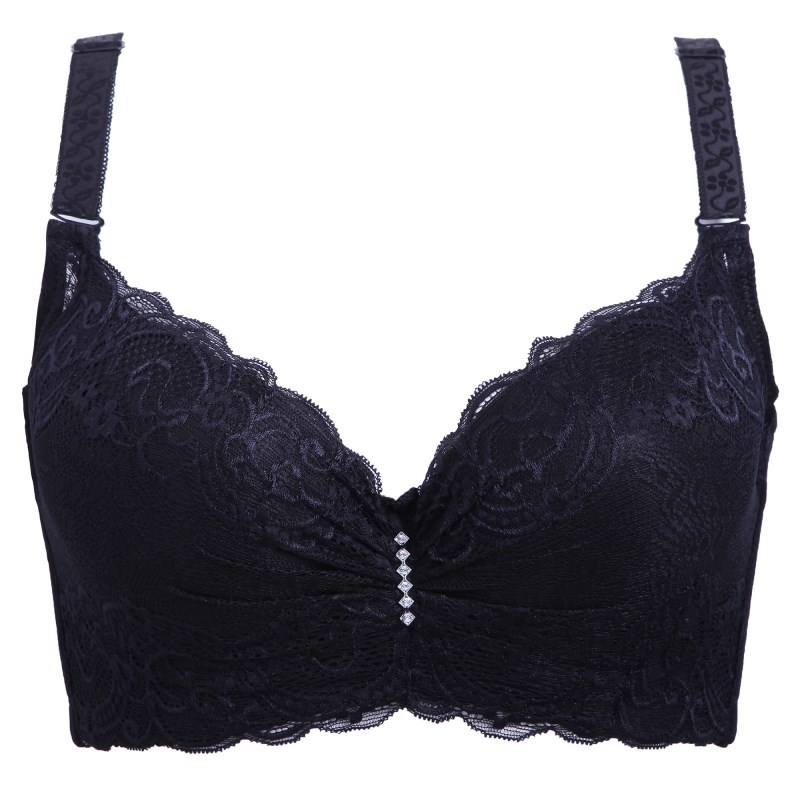 Ladies Big Size 3/4 Cup Lace Push Up Bra Black Bralette Deep V Women&apos;s Bras Underwear Lace Large Cup