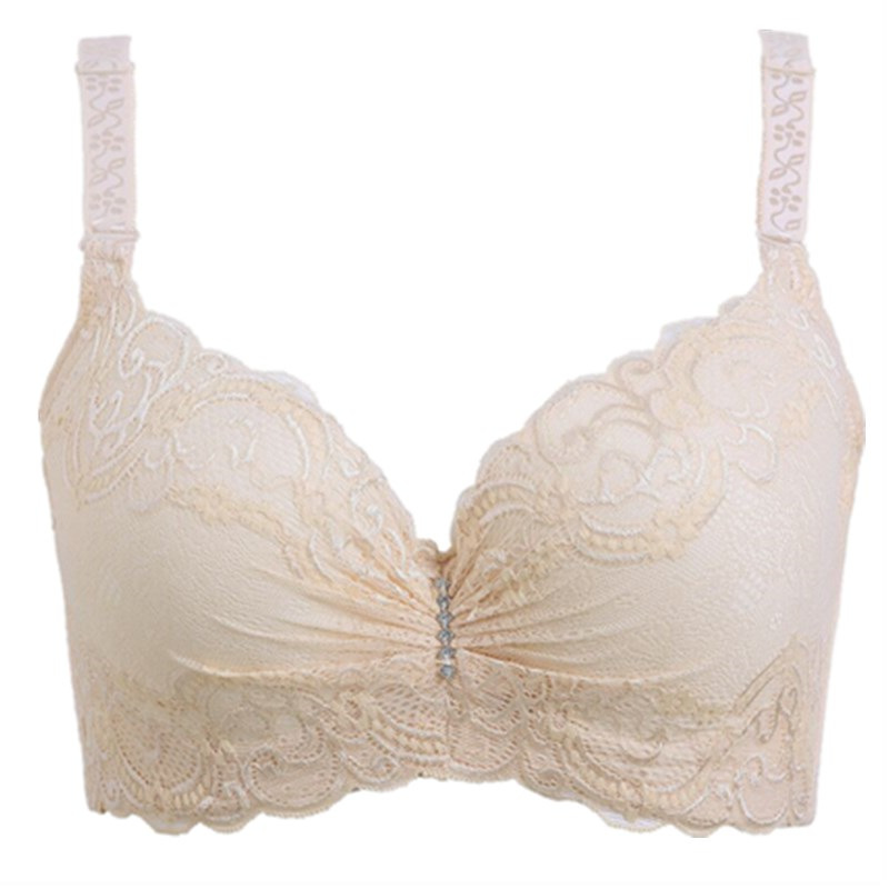 Ladies Big Size 3/4 Cup Lace Push Up Bra Black Bralette Deep V Women&apos;s Bras Underwear Lace Large Cup