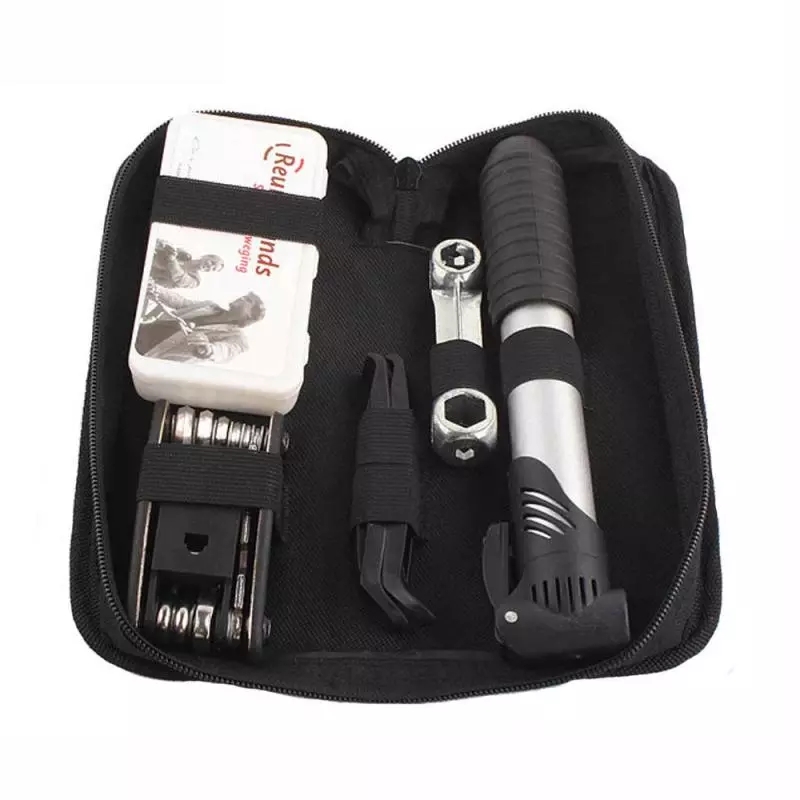 Bike Repair Tool Bag Mini Pump Folding Hex Spoke Wrench  Screwdrive Set Bicycle Tire Pouch Tools Kit