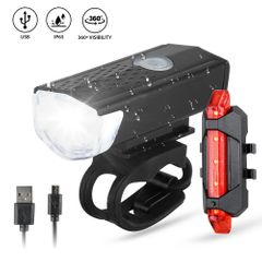 Bike Bicycle Light USB LED Rechargeable Set Mountain Cycle Front Back Headlight Lamp Flashlight Black Front Light+Red rear Light normal
