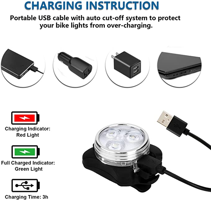 Bike Light Set, Super Bright USB Rechargeable Bicycle Lights,  Rechargeable Front Light &amp; Rear Light