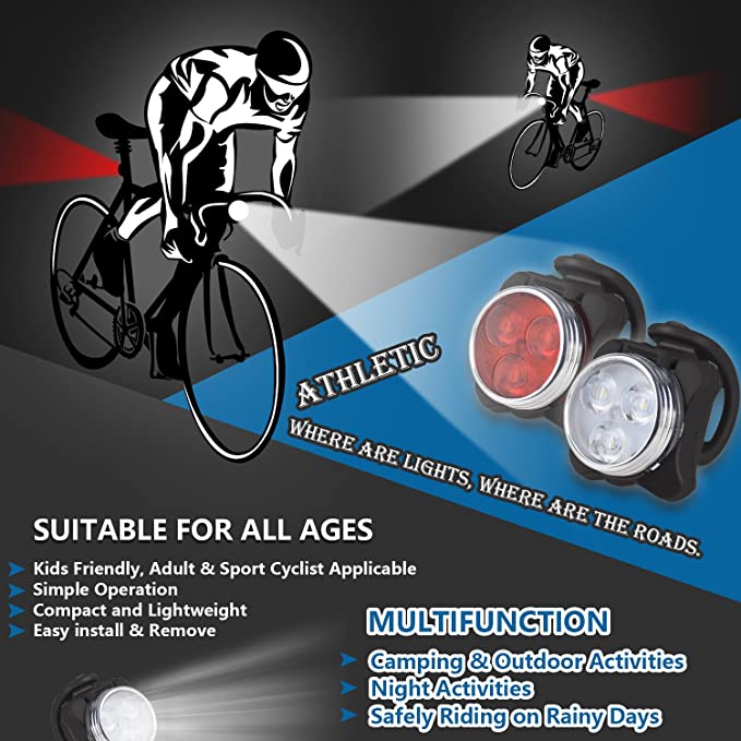 Bike Light Set, Super Bright USB Rechargeable Bicycle Lights,  Rechargeable Front Light &amp; Rear Light