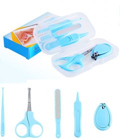 Baby Nail Kit,5-in-1 Baby Nail Care Set,Baby Nail Set with Storage Box Includes Nail Clippers, Scissors, Ear Tags, Nail Files and Tweezers,Baby Manicure Kit Blue as picture