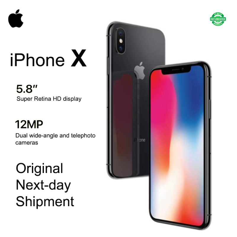 Refurbished Apple iPhone X 64GB/256GB+3GB Without/With Face ID 5.8-inch 2716 mAh Battery Smartphone iPhone x Hexa Core iOS A11 Dual 12MP+7MP camera Unlocked 2436x1125-pixel resolution
