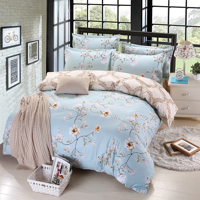 Tradebrite 4Pcs Bedding Set (1 Duvet cover+1 Bed sheet+2 Pillow covers) Paris Flowers Vintage Art