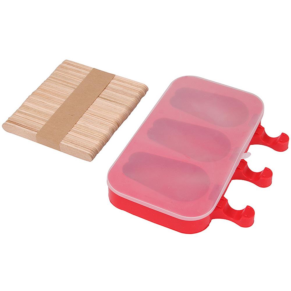 Ice Cream Mold Silicone Home-made Cartoon Creative Ice Cream Mold Set with 50 Sticks, Red