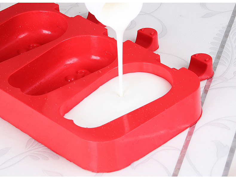 Ice Cream Mold Silicone Home-made Cartoon Creative Ice Cream Mold Set with 50 Sticks, Red