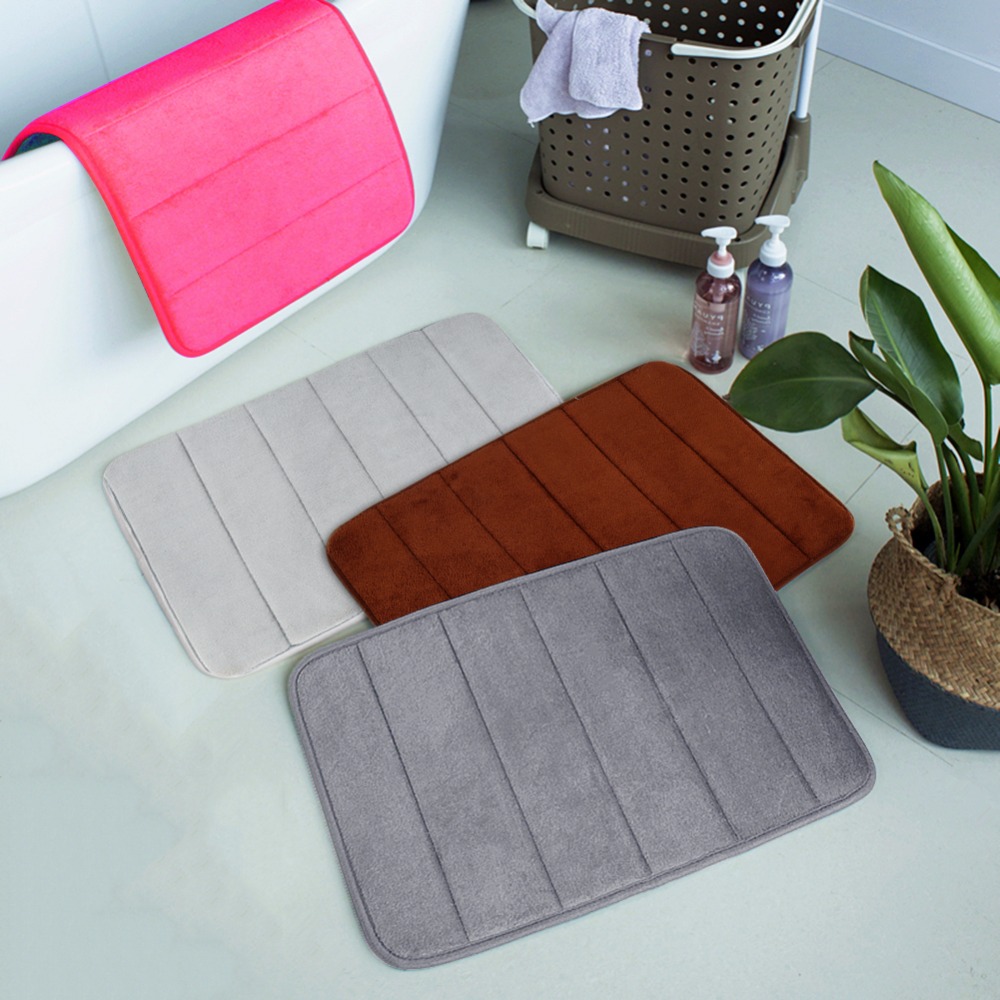 2Pc Bathroom Memory Foam Bath Mat Carpet Rug Non-slip Absorbent fleece Bedroom Mat Non Skid
