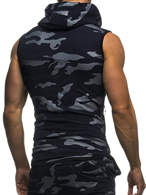 Camo Printed Men&apos;s Zipper Casual Slim Sleeveless Hooded Vests Men&apos;s Clothes Cardigans Hoodies
