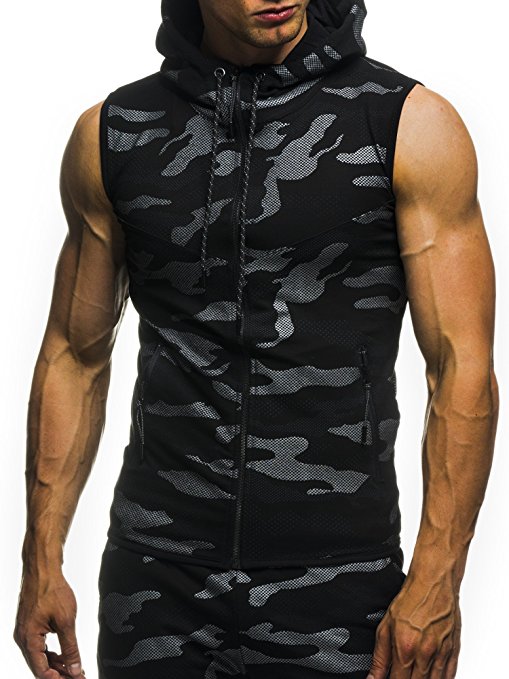 Camo Printed Men&apos;s Zipper Casual Slim Sleeveless Hooded Vests Men&apos;s Clothes Cardigans Hoodies