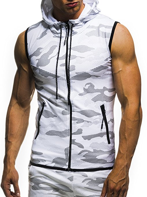 Camo Printed Men&apos;s Zipper Casual Slim Sleeveless Hooded Vests Men&apos;s Clothes Cardigans Hoodies