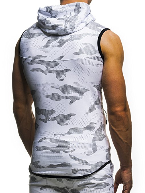 Camo Printed Men&apos;s Zipper Casual Slim Sleeveless Hooded Vests Men&apos;s Clothes Cardigans Hoodies