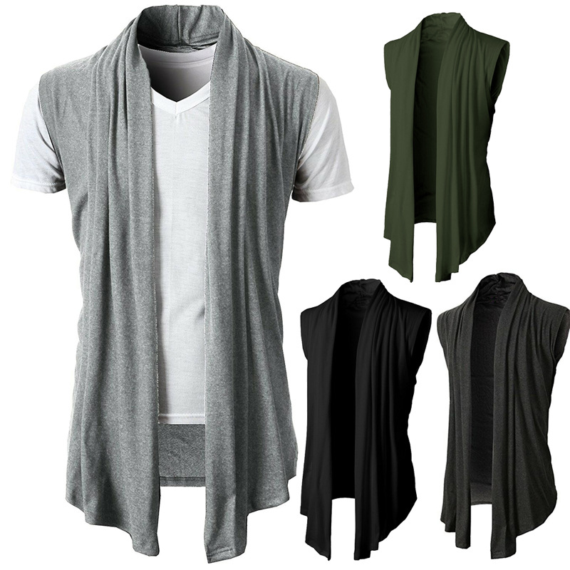 Men Knitted Sweater Vest Pure Color Fashion Knitwear Sleeveless Handkerchief Men's Knitted Cardigan