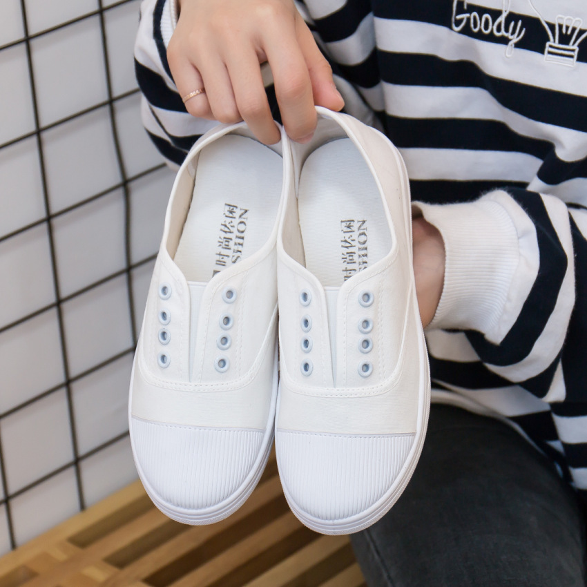 New Canvas Shoes Student Flat Bottom Casual Women's Shoes Slip on Lazy Shoes Small White Shoes