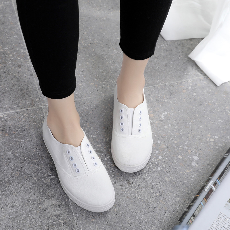 New Canvas Shoes Student Flat Bottom Casual Women's Shoes Slip on Lazy Shoes Small White Shoes