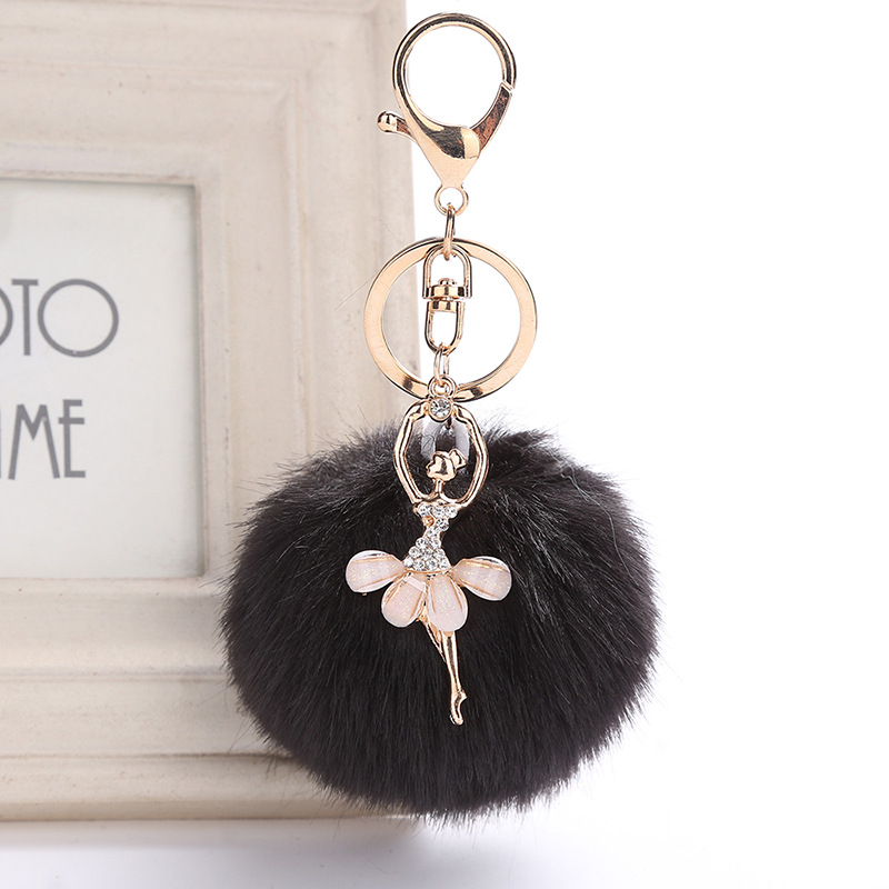 Cute Rhinestone Little Angel Car Keychain Fake Fur Key Chain Women Trinket Car Bag