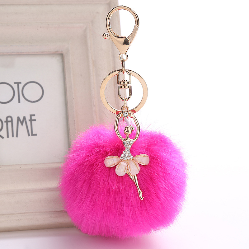Cute Rhinestone Little Angel Car Keychain Fake Fur Key Chain Women Trinket Car Bag