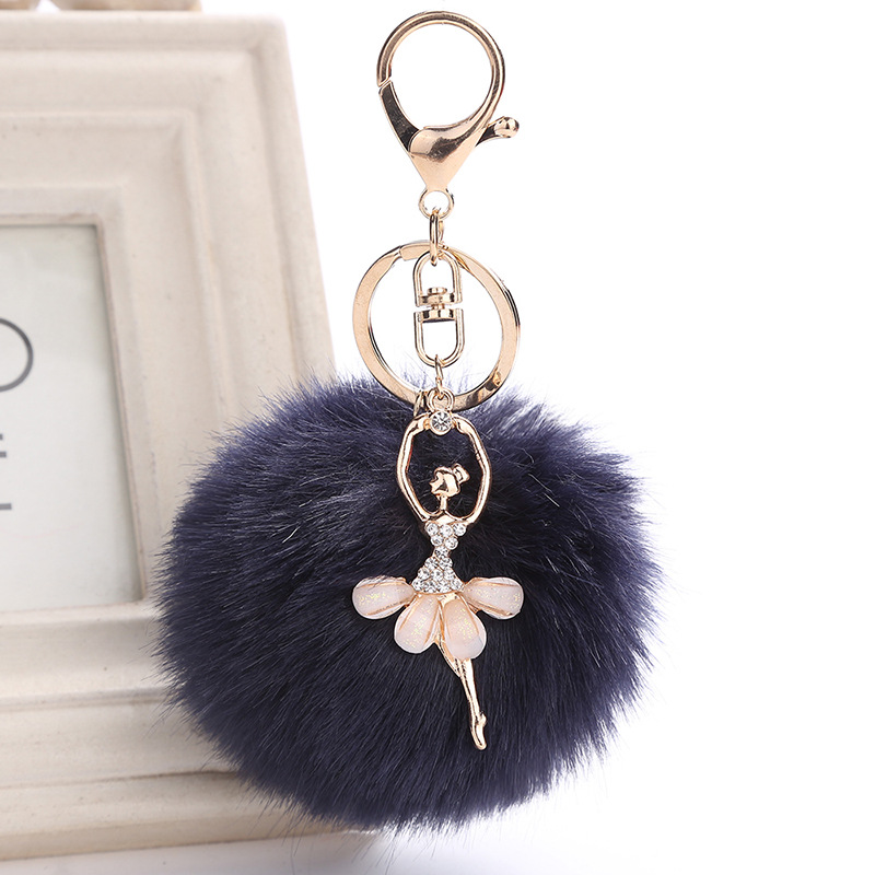 Cute Rhinestone Little Angel Car Keychain Fake Fur Key Chain Women Trinket Car Bag