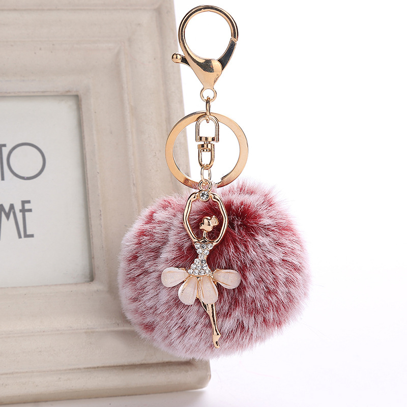 Cute Rhinestone Little Angel Car Keychain Fake Fur Key Chain Women Trinket Car Bag
