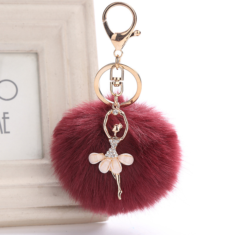 Cute Rhinestone Little Angel Car Keychain Fake Fur Key Chain Women Trinket Car Bag