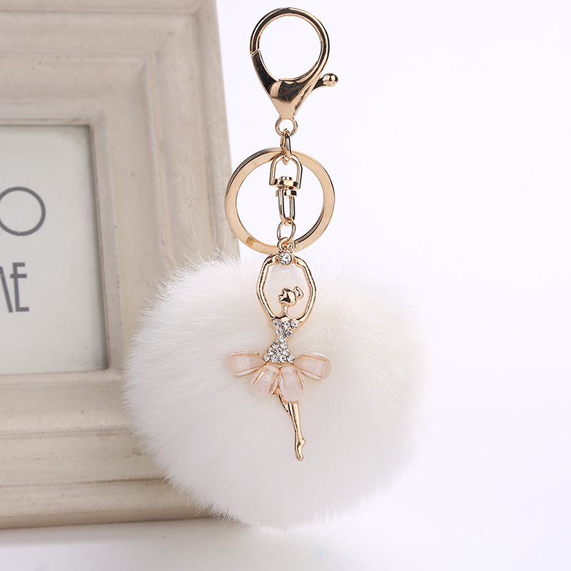 Cute Rhinestone Little Angel Car Keychain Fake Fur Key Chain Women Trinket Car Bag