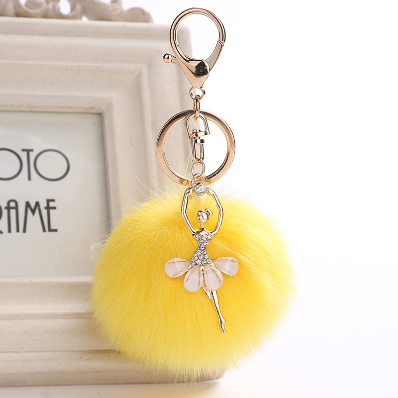 Cute Rhinestone Little Angel Car Keychain Fake Fur Key Chain Women Trinket Car Bag