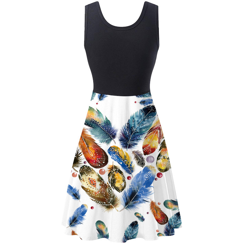 S-5xl Big Size Dress Sleeveless Round Neck Women's Flower Skirts Digital Print Butterfly Dress