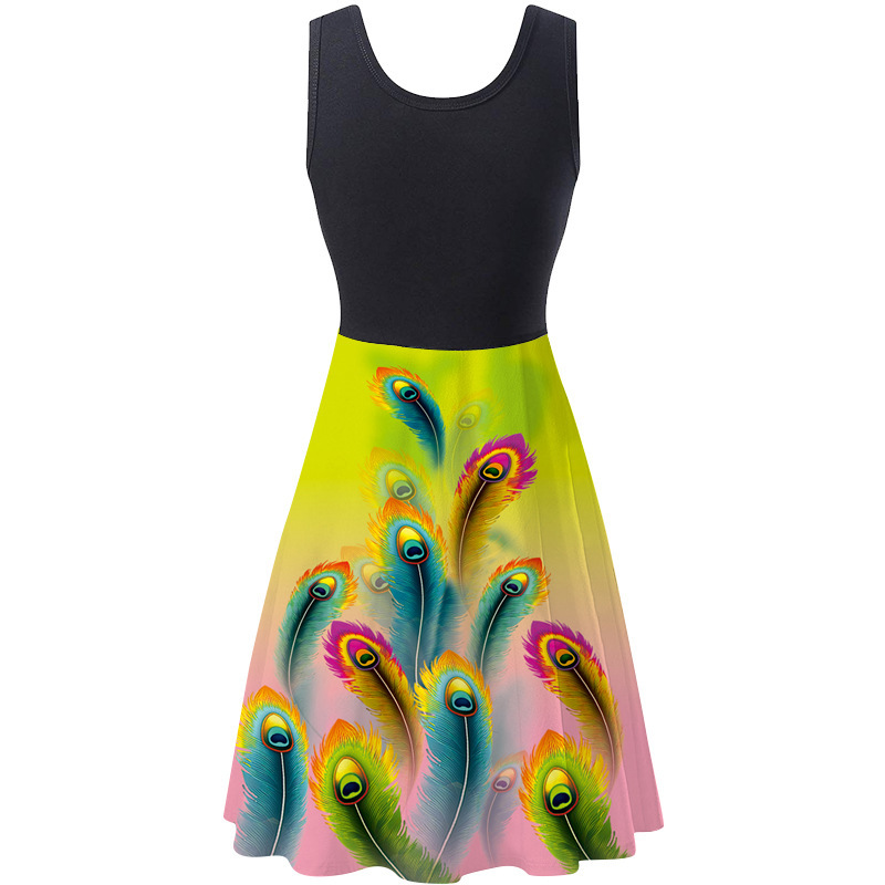 S-5xl Big Size Dress Sleeveless Round Neck Women's Flower Skirts Digital Print Butterfly Dress