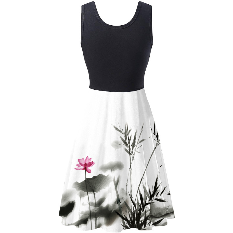 S-5xl Big Size Dress Sleeveless Round Neck Women's Flower Skirts Digital Print Butterfly Dress