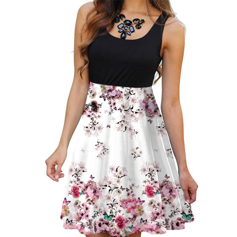 S-5xl Big Size Dress Sleeveless Round Neck Women's Flower Skirts Digital Print Butterfly Dress