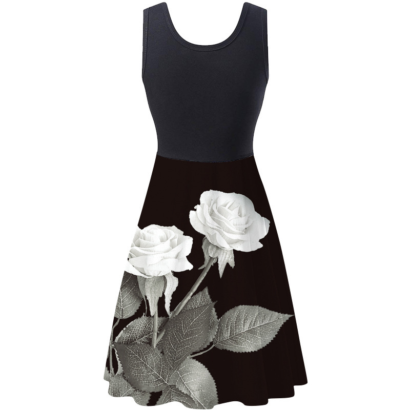 S-5xl Big Size Dress Sleeveless Round Neck Women's Flower Skirts Digital Print Butterfly Dress