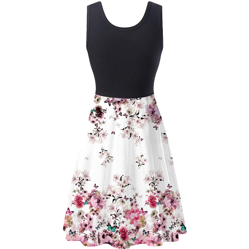 S-5xl Big Size Dress Sleeveless Round Neck Women's Flower Skirts Digital Print Butterfly Dress