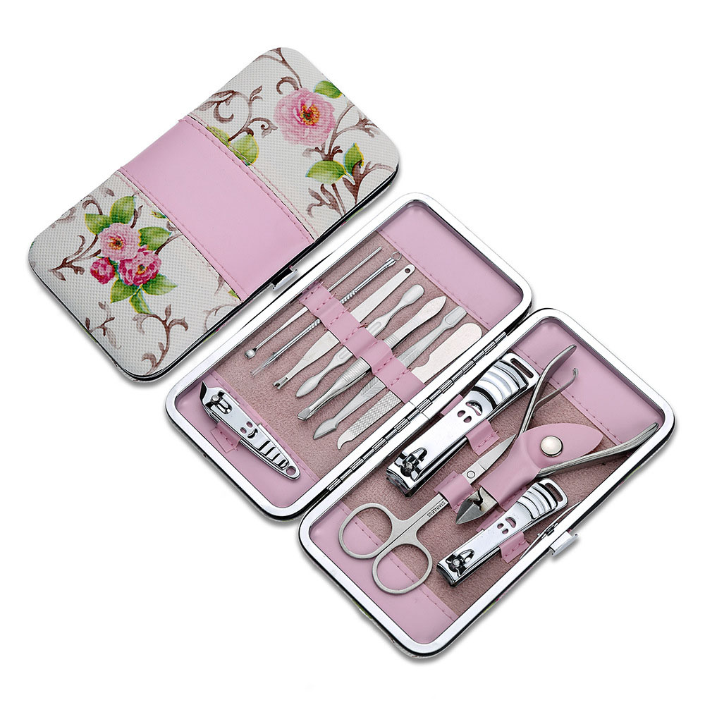 12 Pieces Manicure Tool Smiley Nail Clipper Nail Clipper Manicure Set Red Rose Flower Set Box