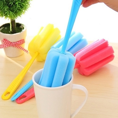 2pcs Kitchen Cleaning Tool Sponge Brush for Wineglass Bottle Coffe Tea Glass Cup Color Random