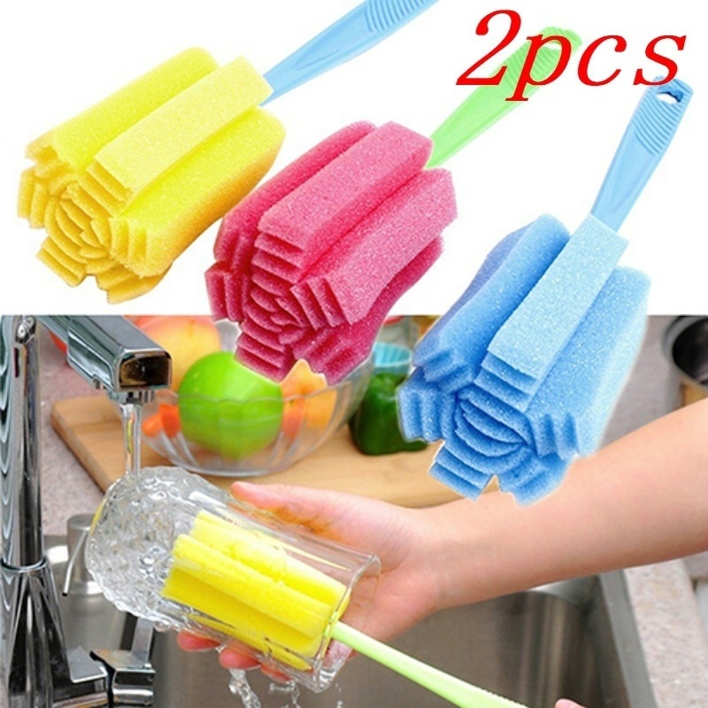 2pcs Kitchen Cleaning Tool Sponge Brush for Wineglass Bottle Coffe Tea Glass Cup Color Random