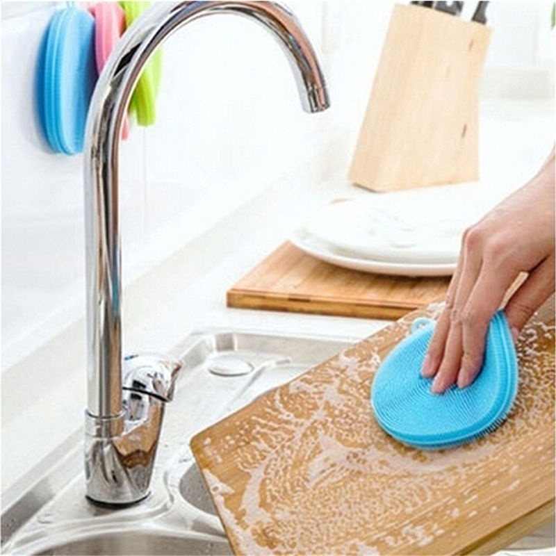 3pcs Dish Washing Scrubber Silicone Bowl Cleaning Brush Kitchen Cleaner Dishwashing Sponge