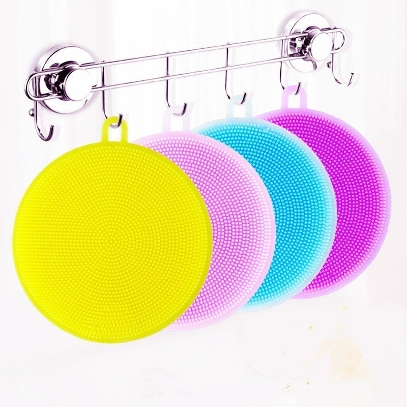 3pcs Dish Washing Scrubber Silicone Bowl Cleaning Brush Kitchen Cleaner Dishwashing Sponge