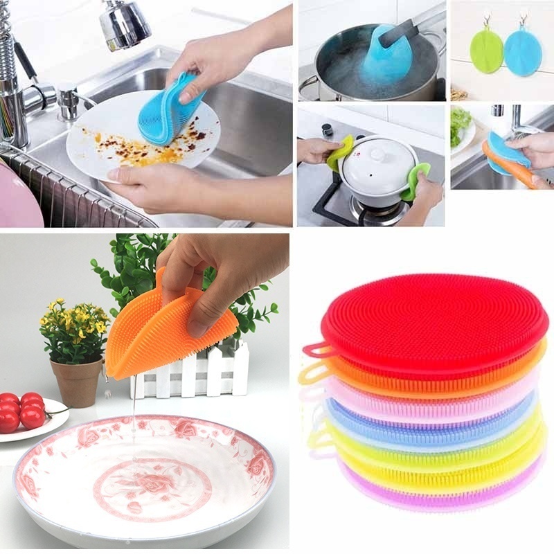 3pcs Dish Washing Scrubber Silicone Bowl Cleaning Brush Kitchen Cleaner Dishwashing Sponge