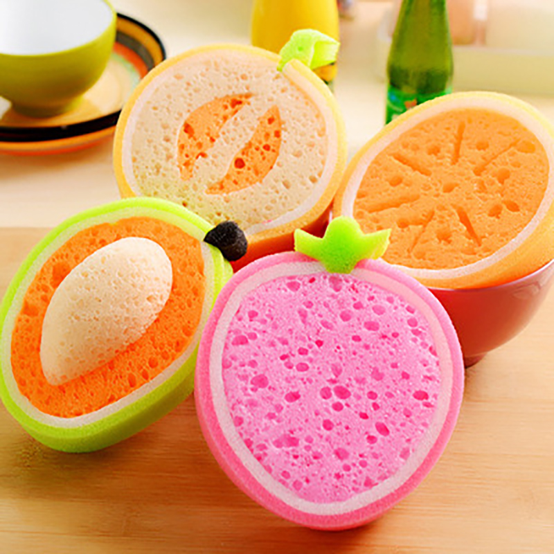 4pcs Washing Dish Towel Fruit Shape Rags Thicken Scouring Pad Sponge Cloth Scouring