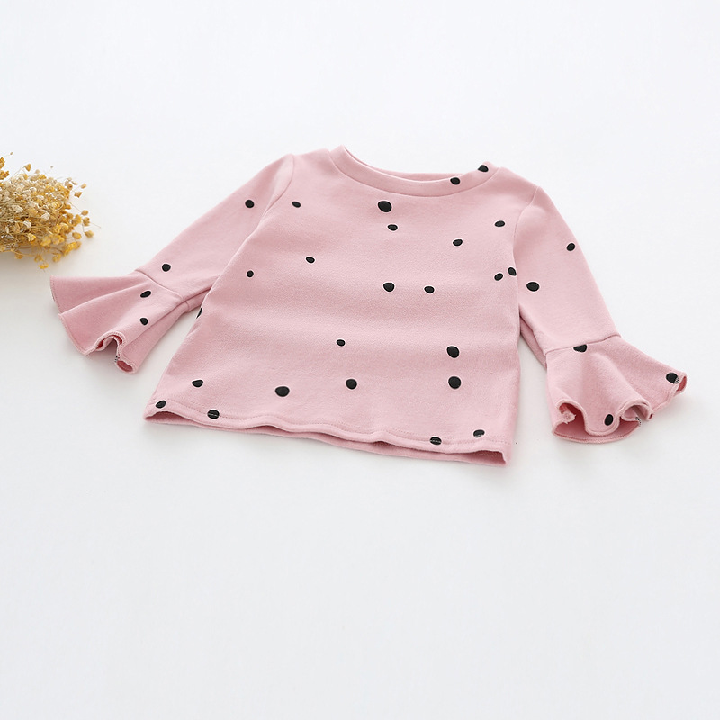 Lotus Leaf Sleeve Long Sleeve Dots T-shirt Autumn Cotton Tops Baby Girl Clothes