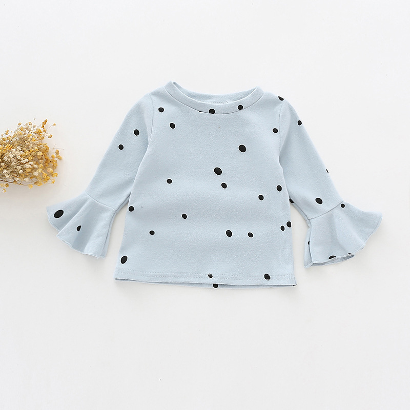 Lotus Leaf Sleeve Long Sleeve Dots T-shirt Autumn Cotton Tops Baby Girl Clothes