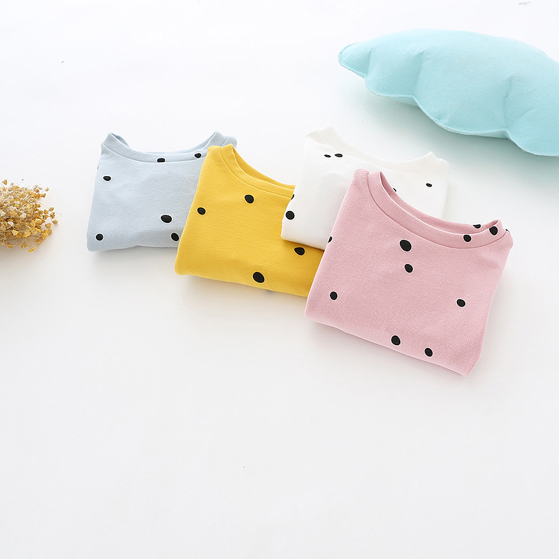 Lotus Leaf Sleeve Long Sleeve Dots T-shirt Autumn Cotton Tops Baby Girl Clothes